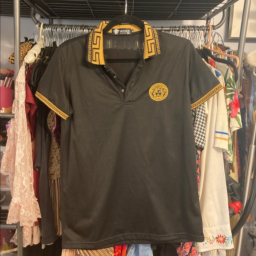 Versace Classic V2 Black & Gold Medusa Polo Shirt